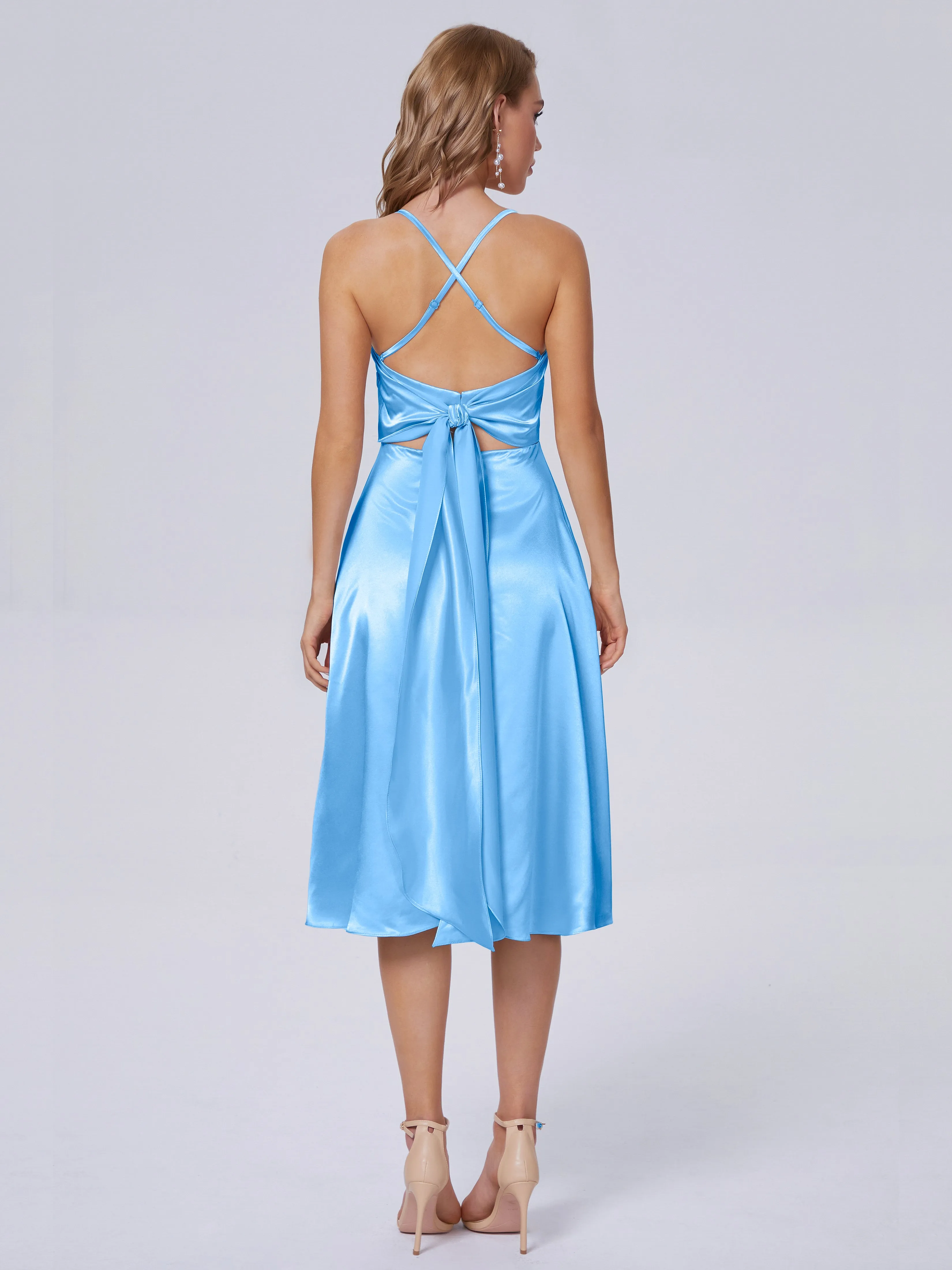 Rowan Knee-length Scoop Bowknot Soft Satin Bridesmaid Dresses