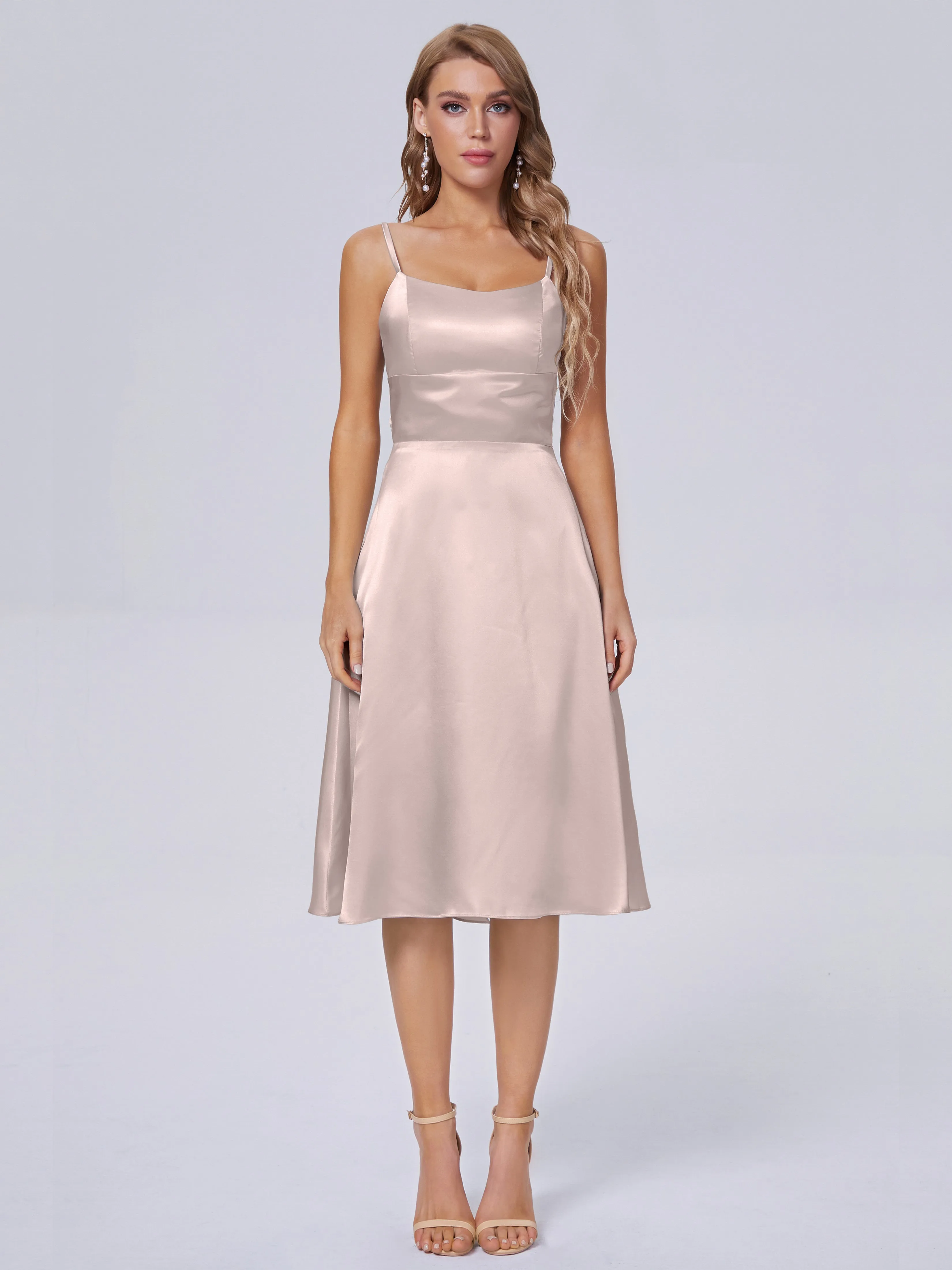 Rowan Knee-length Scoop Bowknot Soft Satin Bridesmaid Dresses