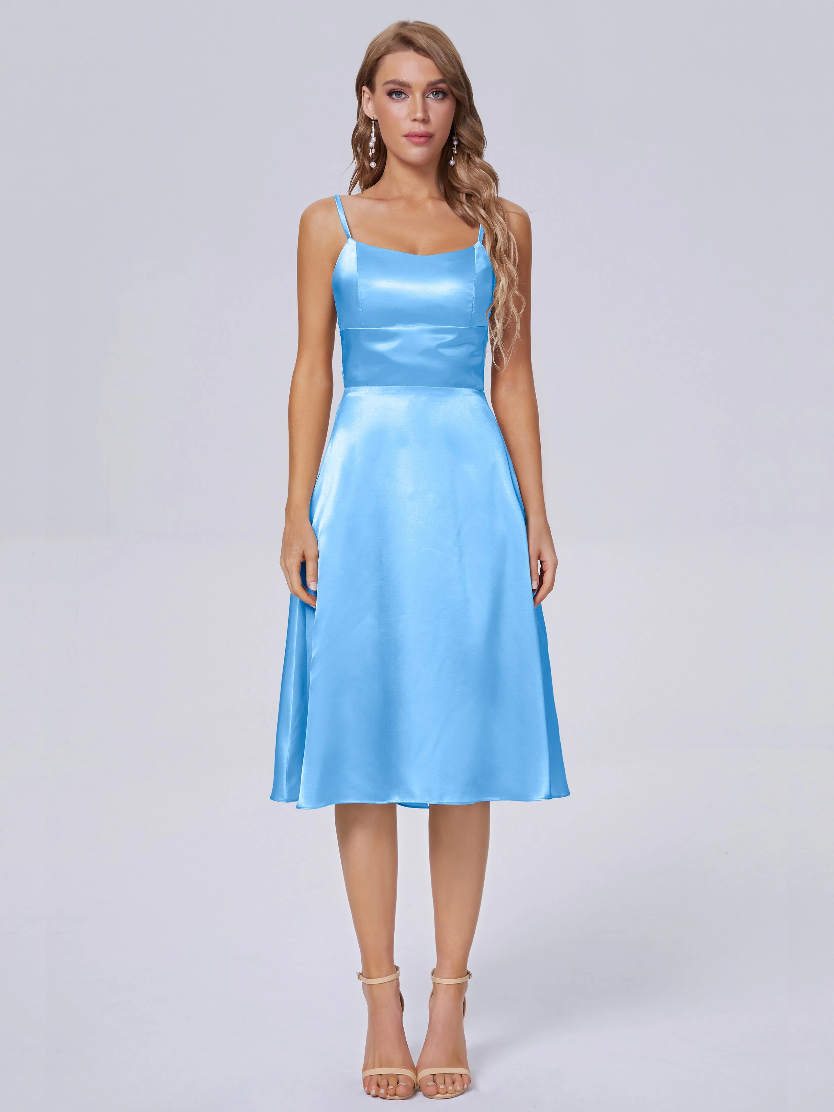 Rowan Knee-length Scoop Bowknot Soft Satin Bridesmaid Dresses