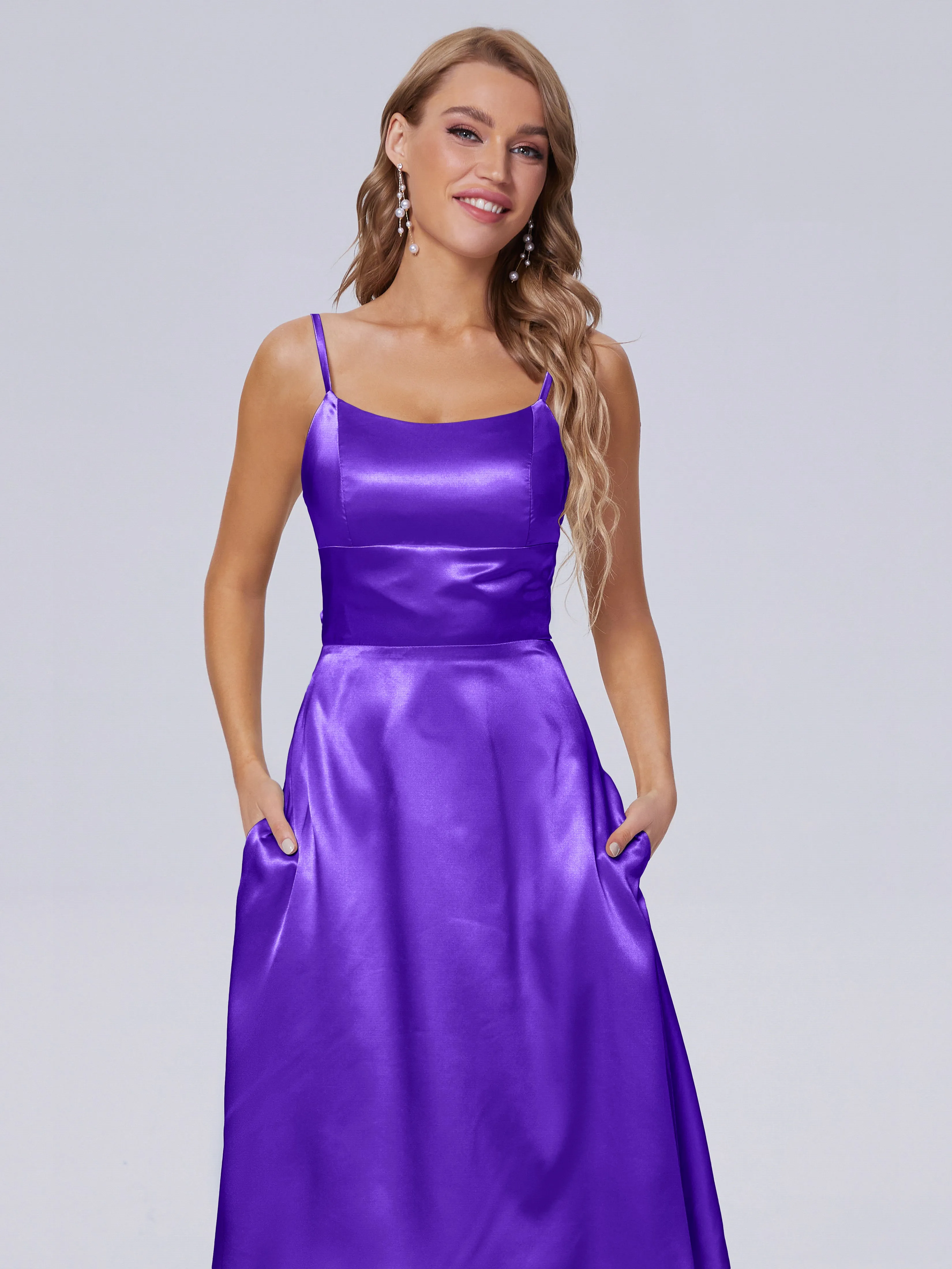 Rowan Knee-length Scoop Bowknot Soft Satin Bridesmaid Dresses