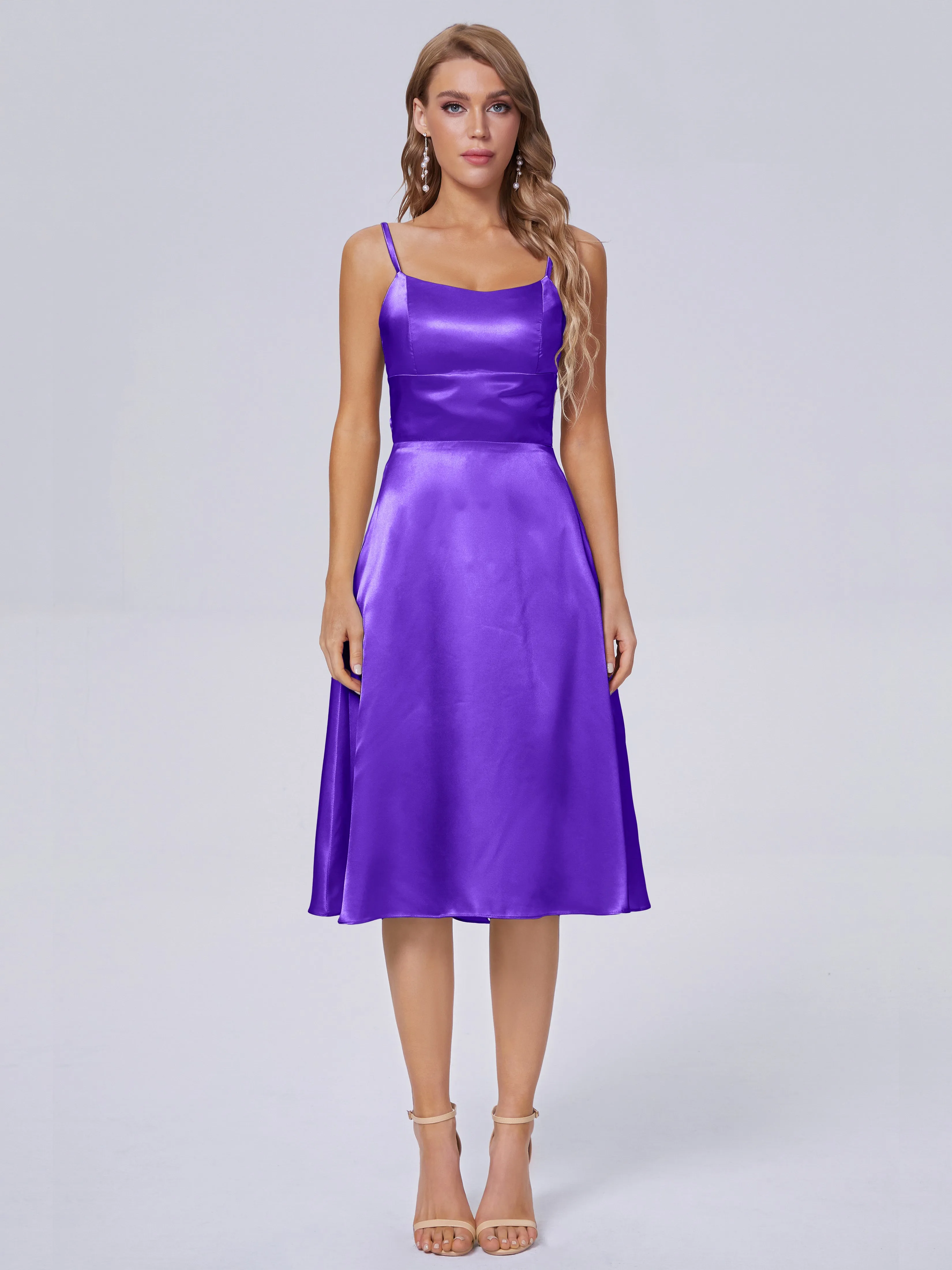 Rowan Knee-length Scoop Bowknot Soft Satin Bridesmaid Dresses