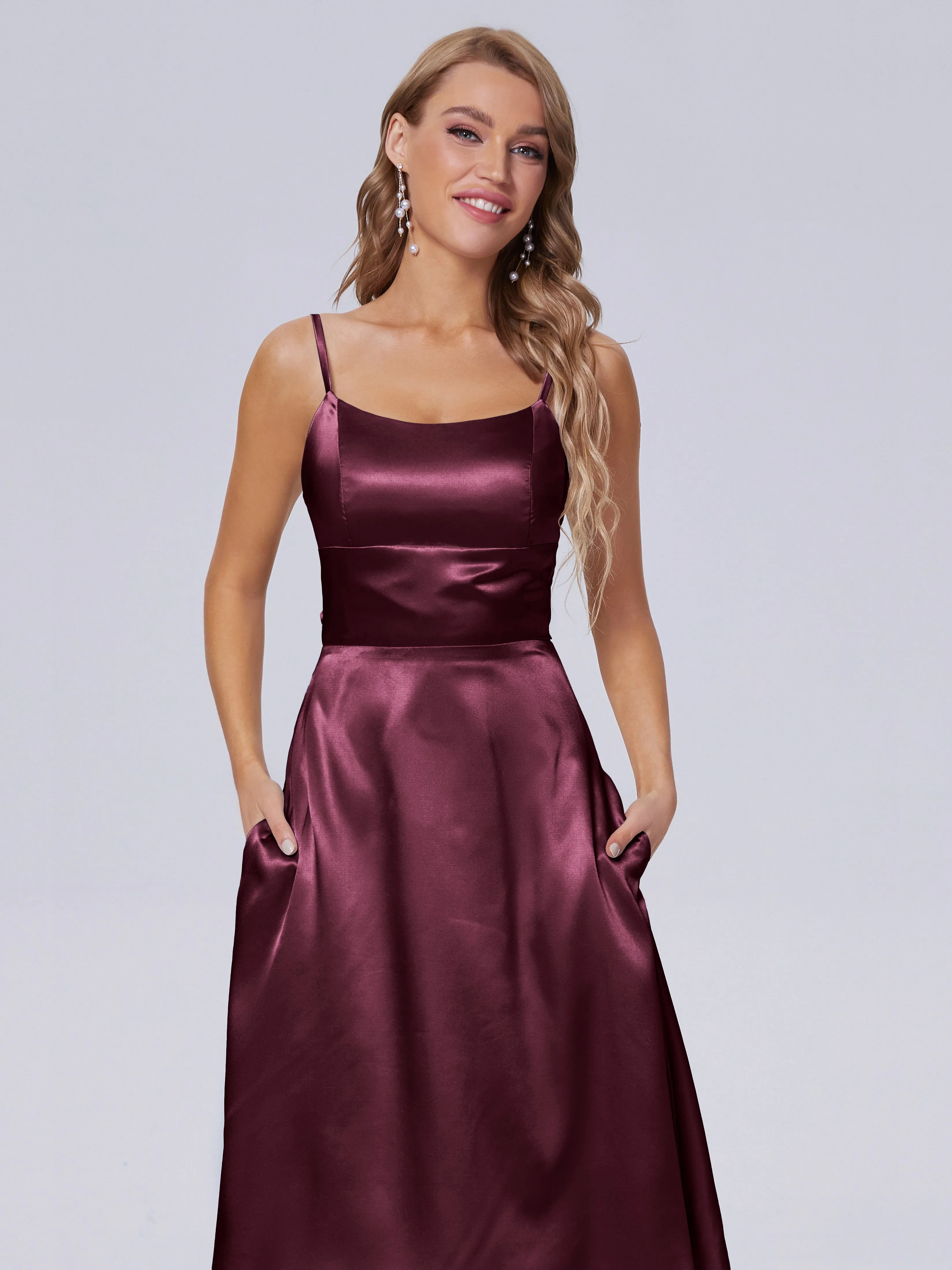 Rowan Knee-length Scoop Bowknot Soft Satin Bridesmaid Dresses