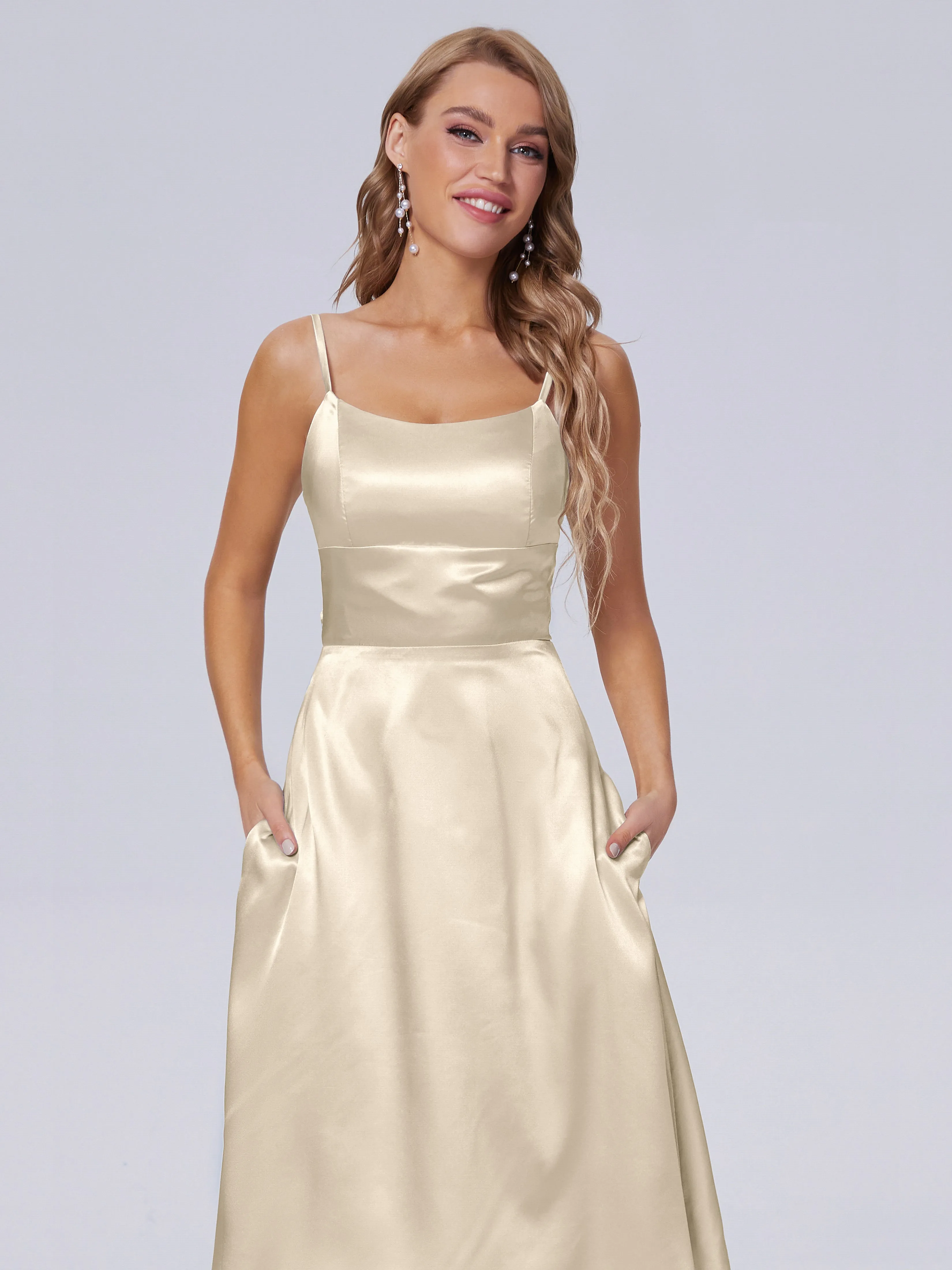 Rowan Knee-length Scoop Bowknot Soft Satin Bridesmaid Dresses