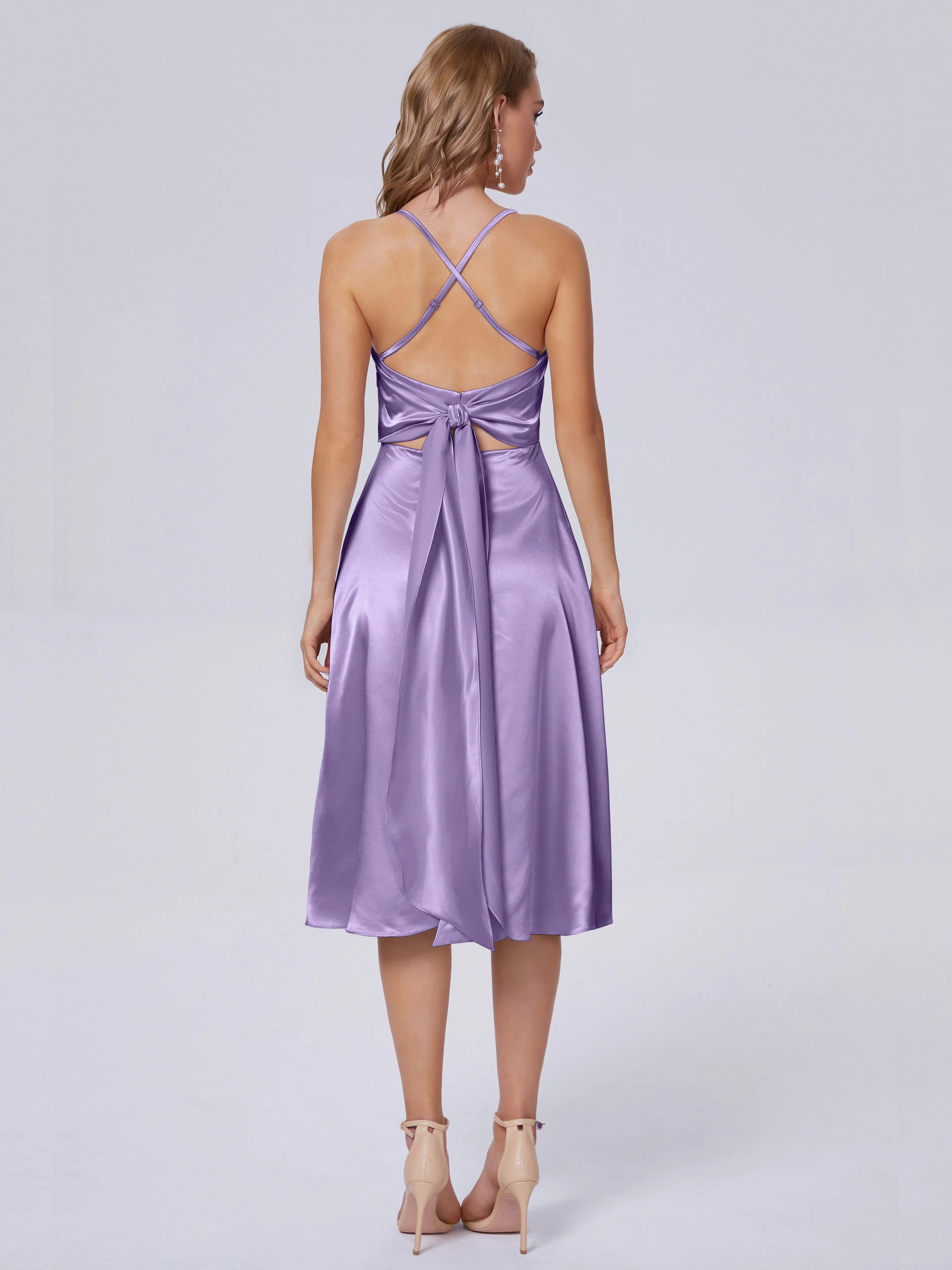 Rowan Knee-length Scoop Bowknot Soft Satin Bridesmaid Dresses