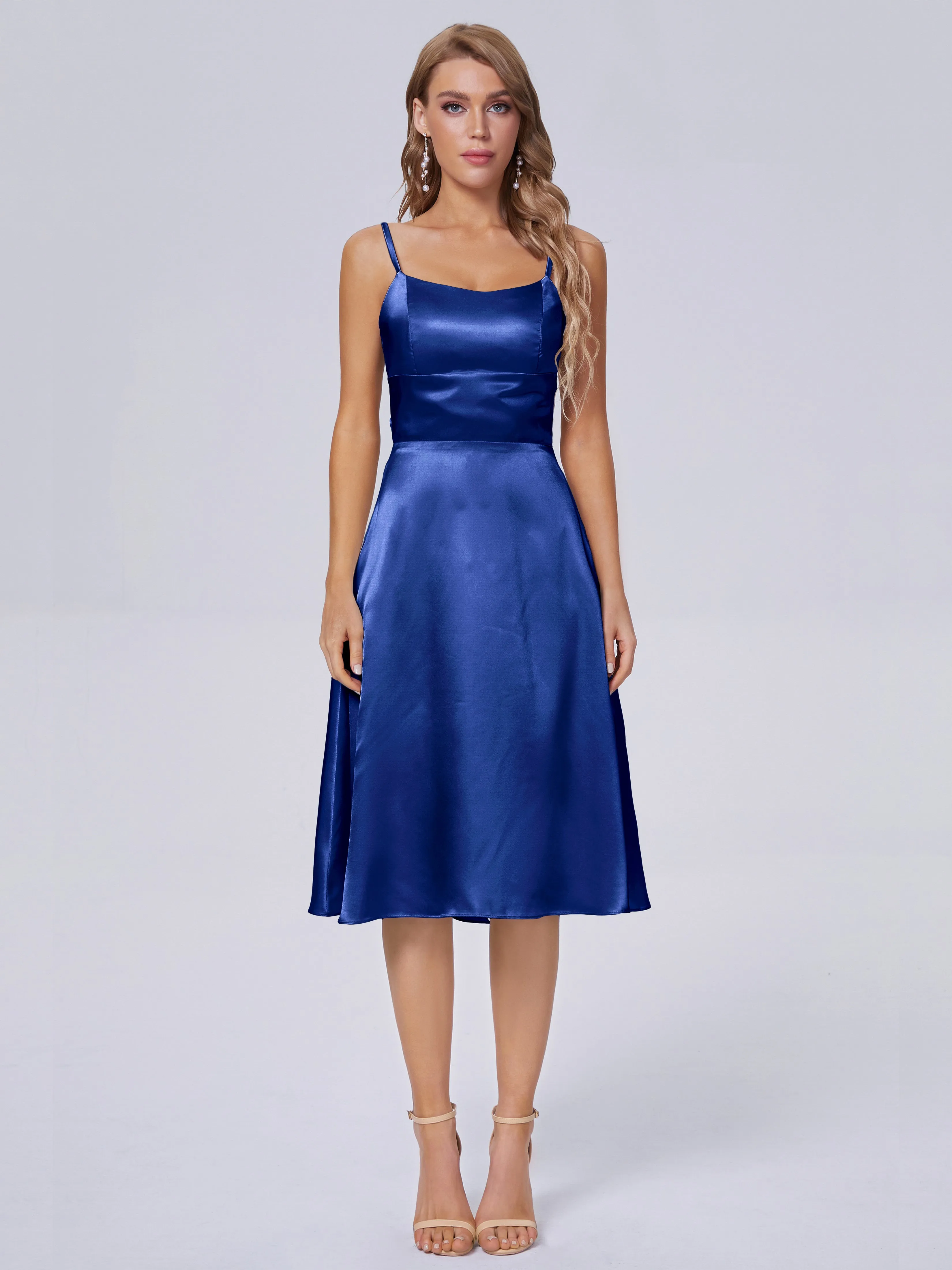 Rowan Knee-length Scoop Bowknot Soft Satin Bridesmaid Dresses