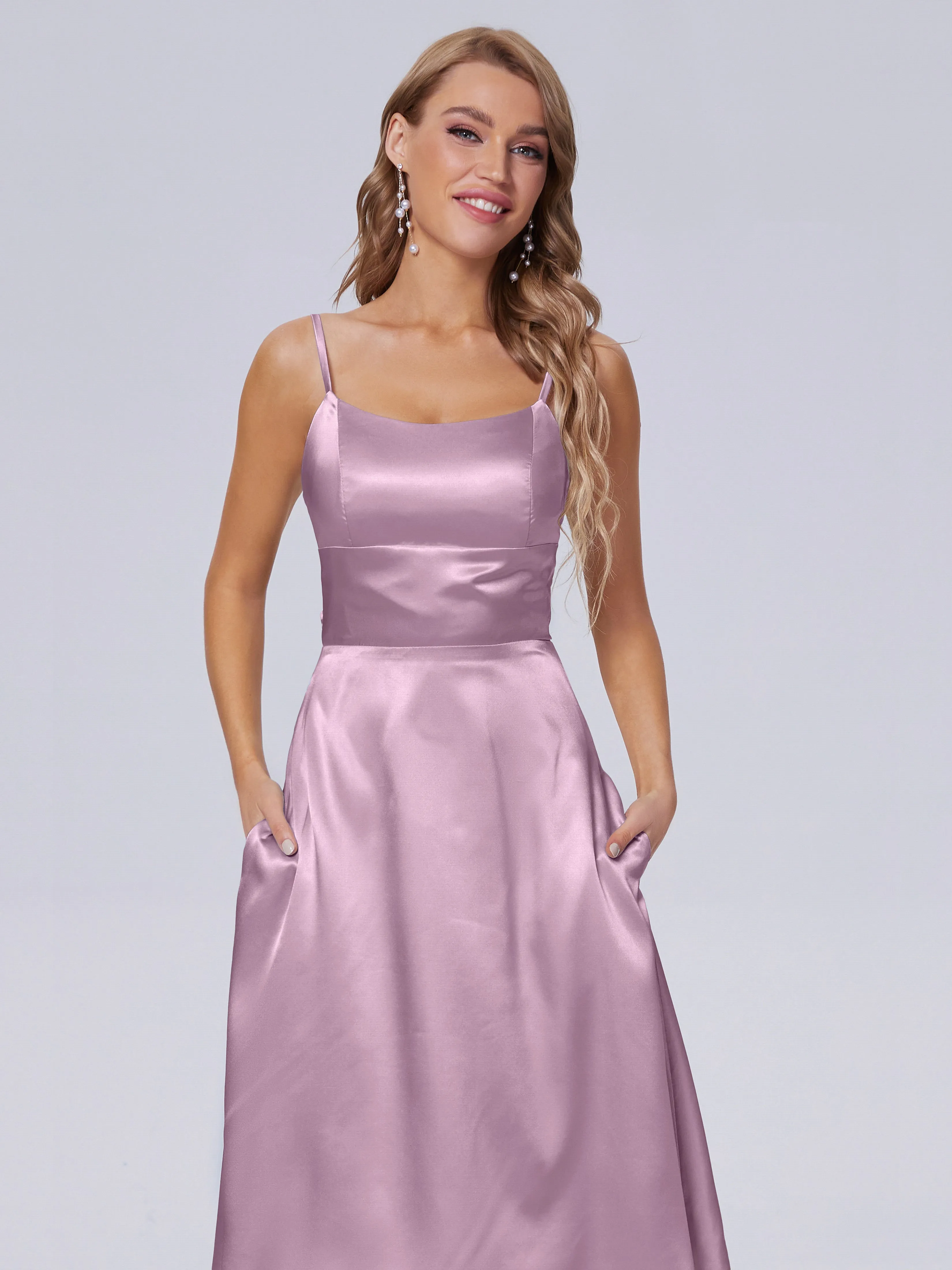 Rowan Knee-length Scoop Bowknot Soft Satin Bridesmaid Dresses