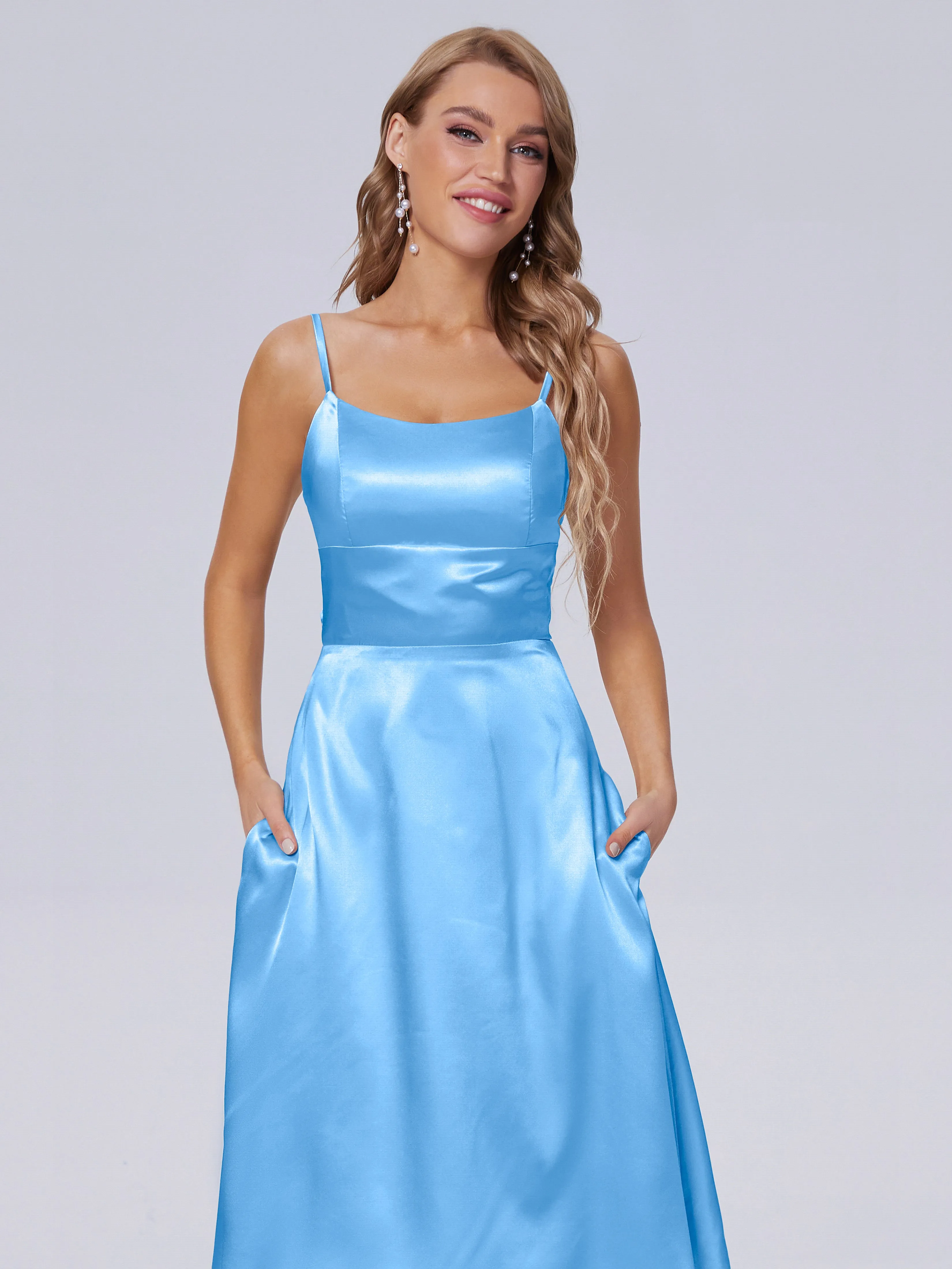 Rowan Knee-length Scoop Bowknot Soft Satin Bridesmaid Dresses