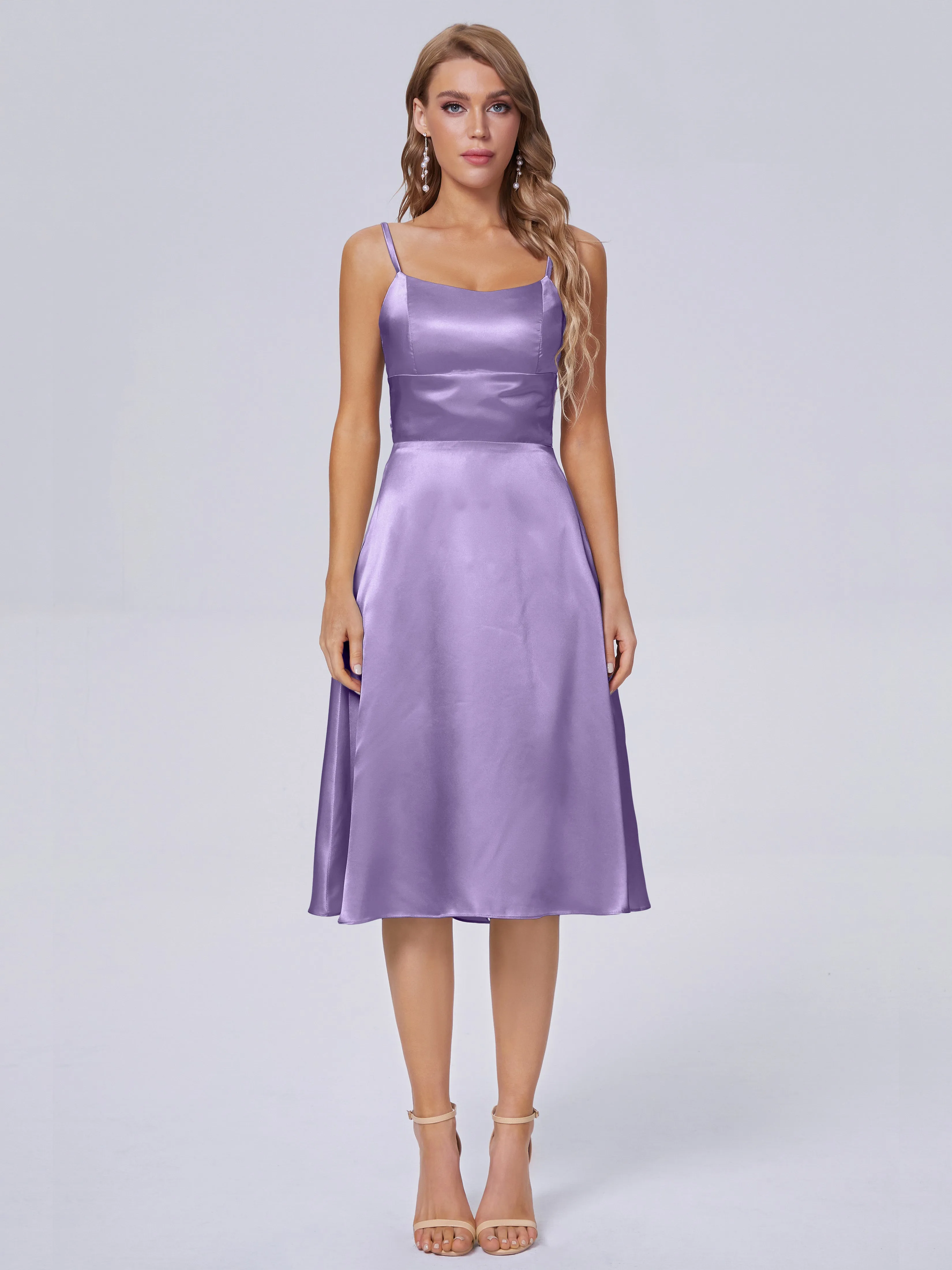 Rowan Knee-length Scoop Bowknot Soft Satin Bridesmaid Dresses