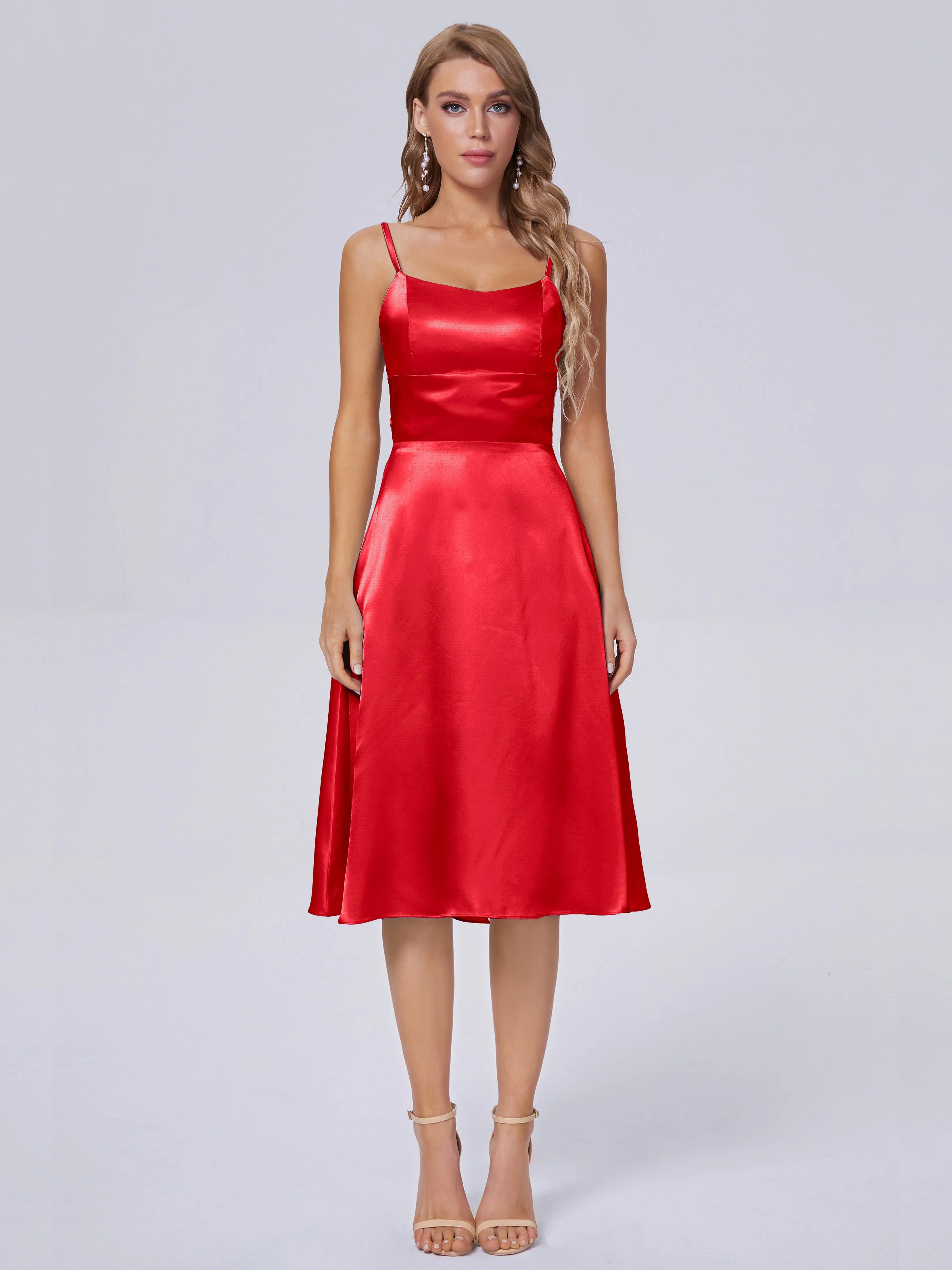 Rowan Knee-length Scoop Bowknot Soft Satin Bridesmaid Dresses