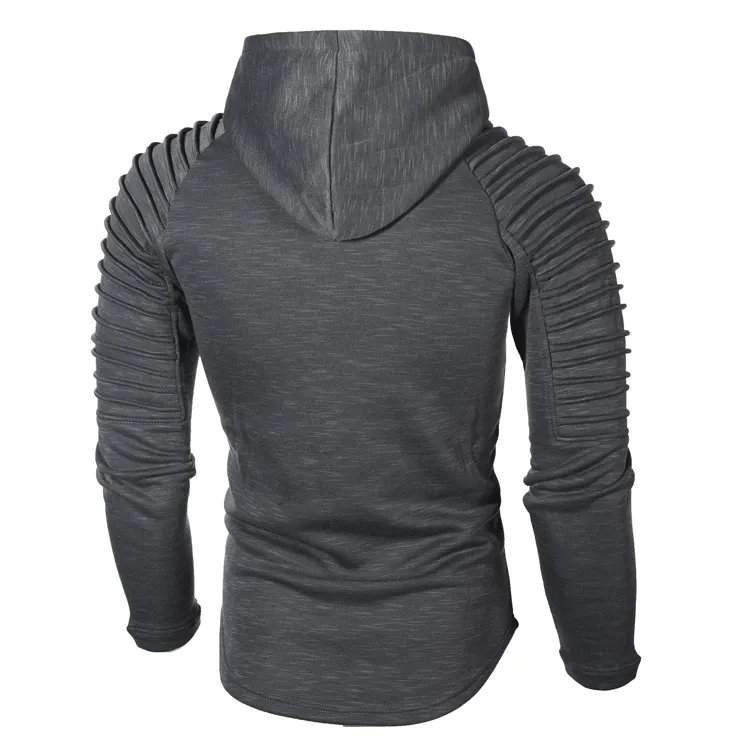 SOLID COLOR PLEATED SLEEVE WRINKLE HOODIE