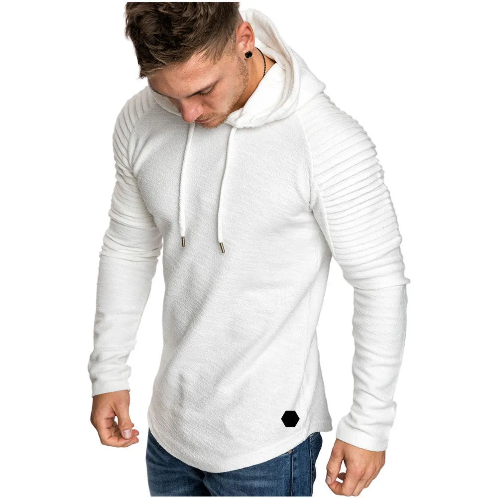 SOLID COLOR PLEATED SLEEVE WRINKLE HOODIE