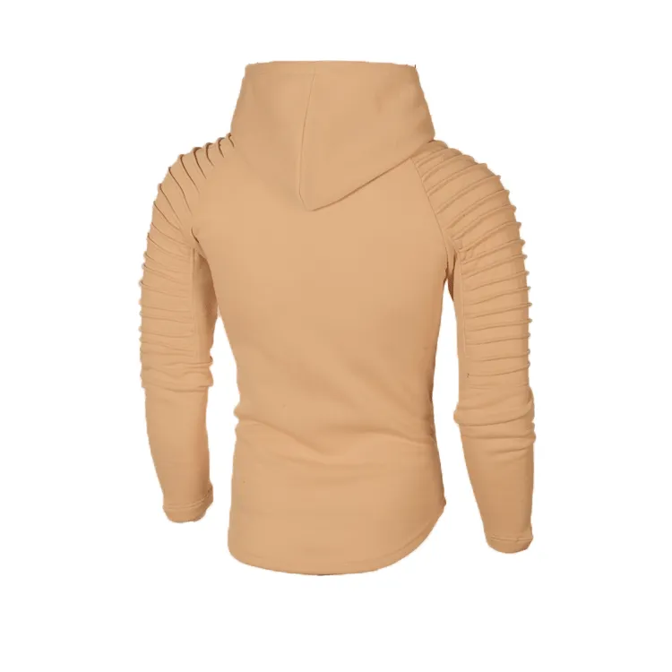 SOLID COLOR PLEATED SLEEVE WRINKLE HOODIE