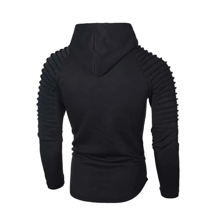 SOLID COLOR PLEATED SLEEVE WRINKLE HOODIE