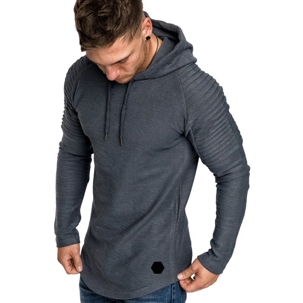 SOLID COLOR PLEATED SLEEVE WRINKLE HOODIE