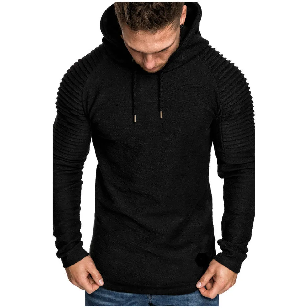 SOLID COLOR PLEATED SLEEVE WRINKLE HOODIE