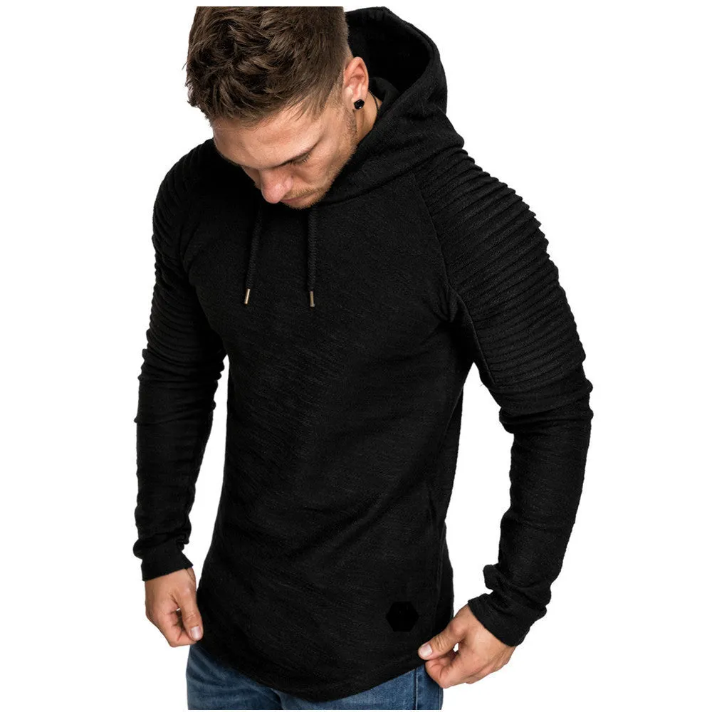 SOLID COLOR PLEATED SLEEVE WRINKLE HOODIE