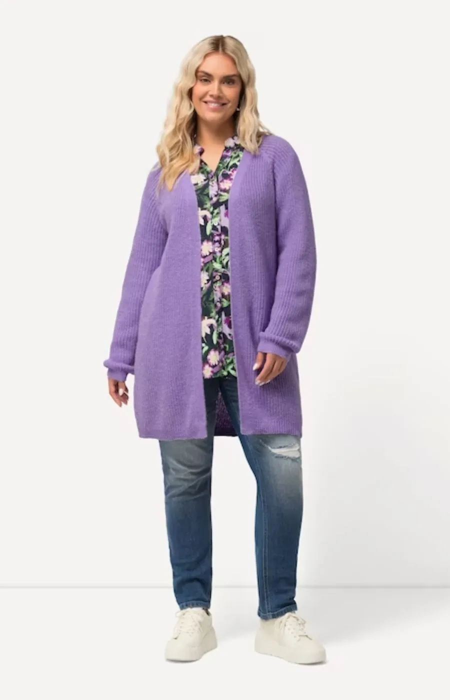 Ulla Popken Ribbed Purple Cardigan