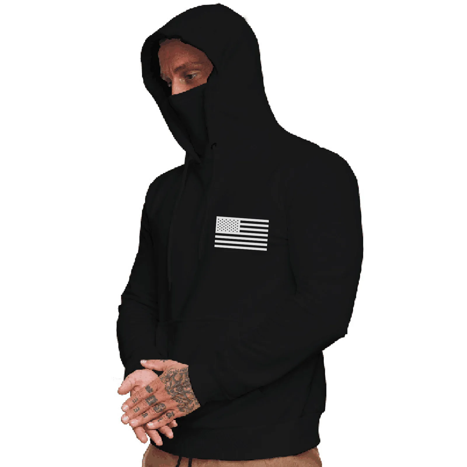 USA FLAG HOODED MASK ZIPPER POCKET HOODIE