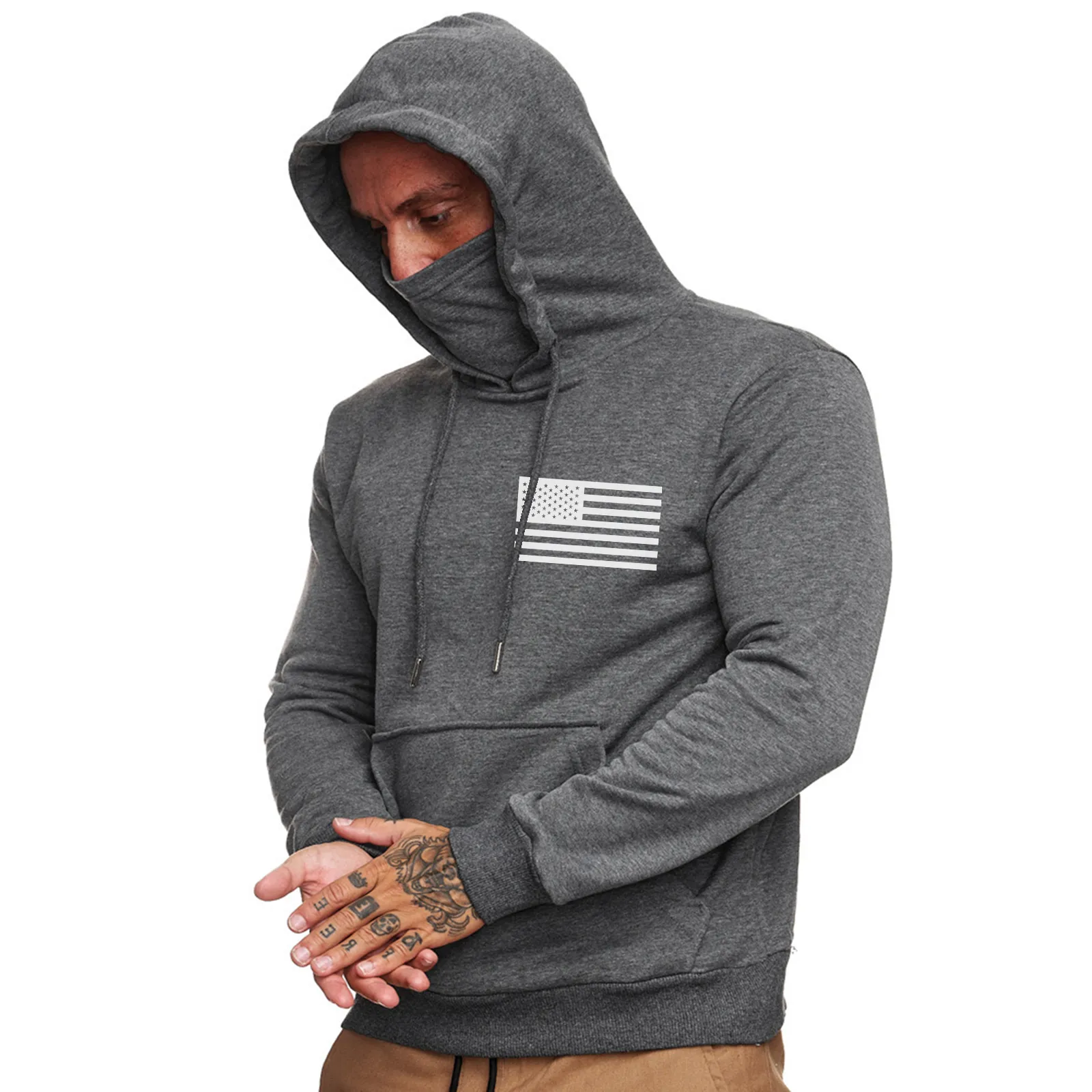 USA FLAG HOODED MASK ZIPPER POCKET HOODIE