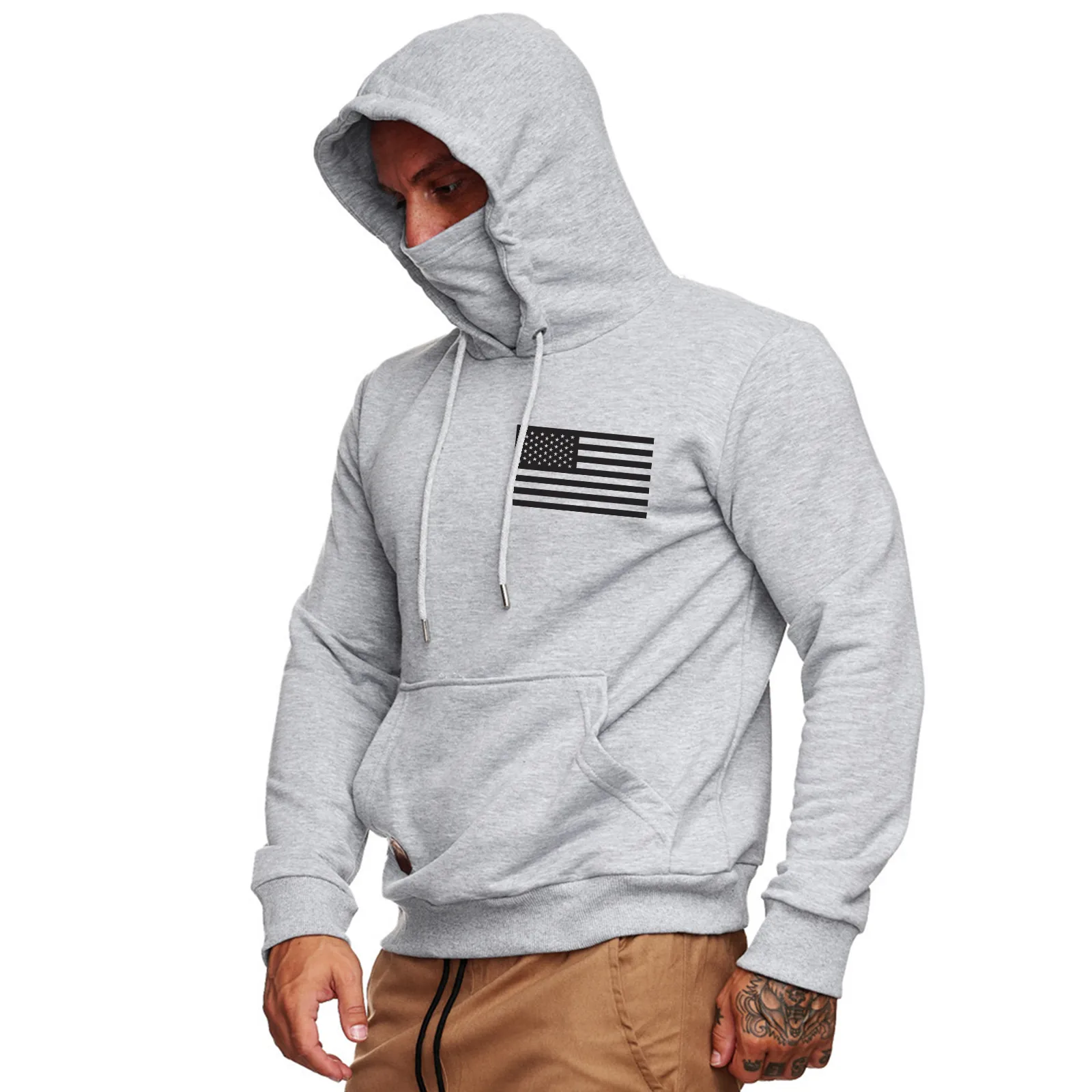 USA FLAG HOODED MASK ZIPPER POCKET HOODIE