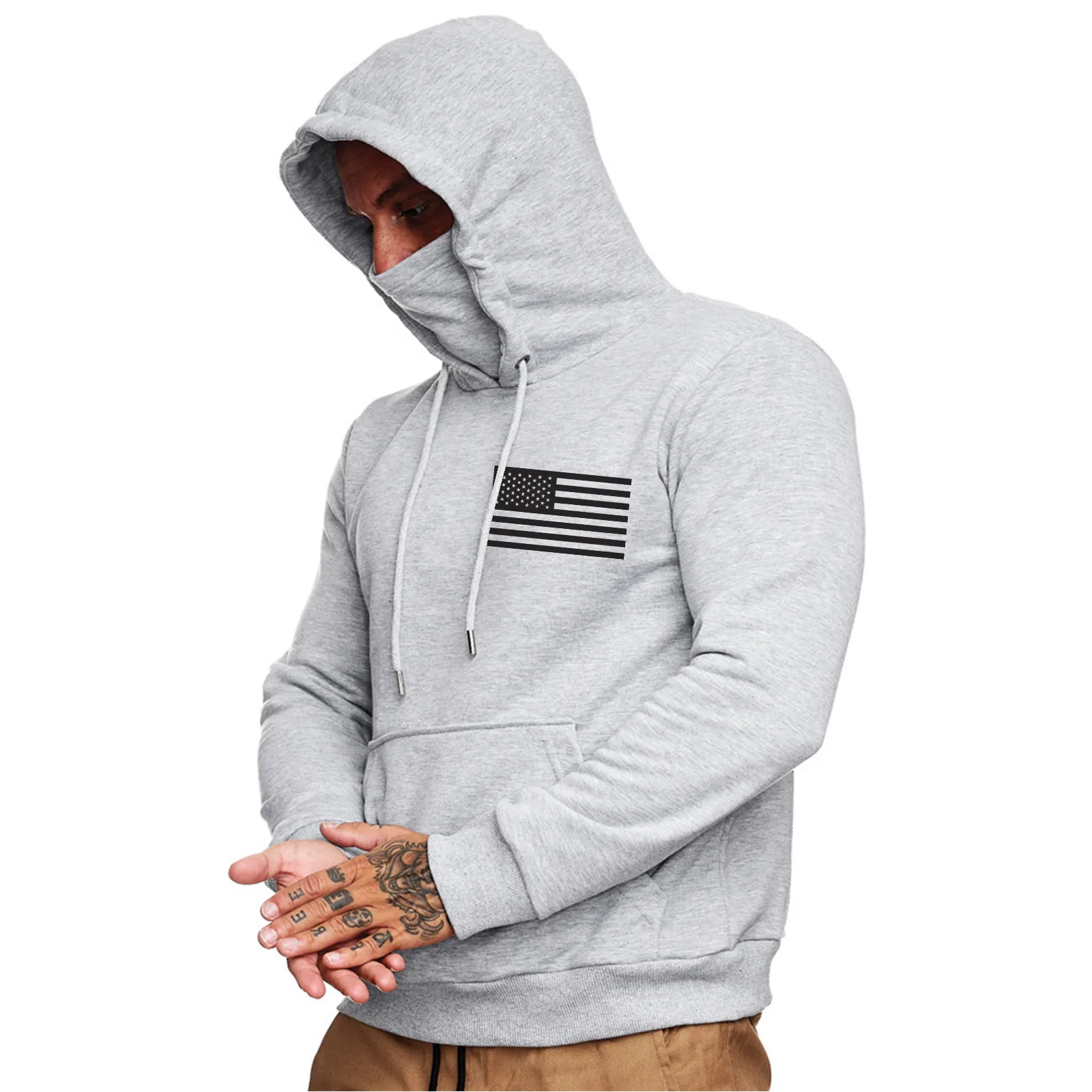 USA FLAG HOODED MASK ZIPPER POCKET HOODIE