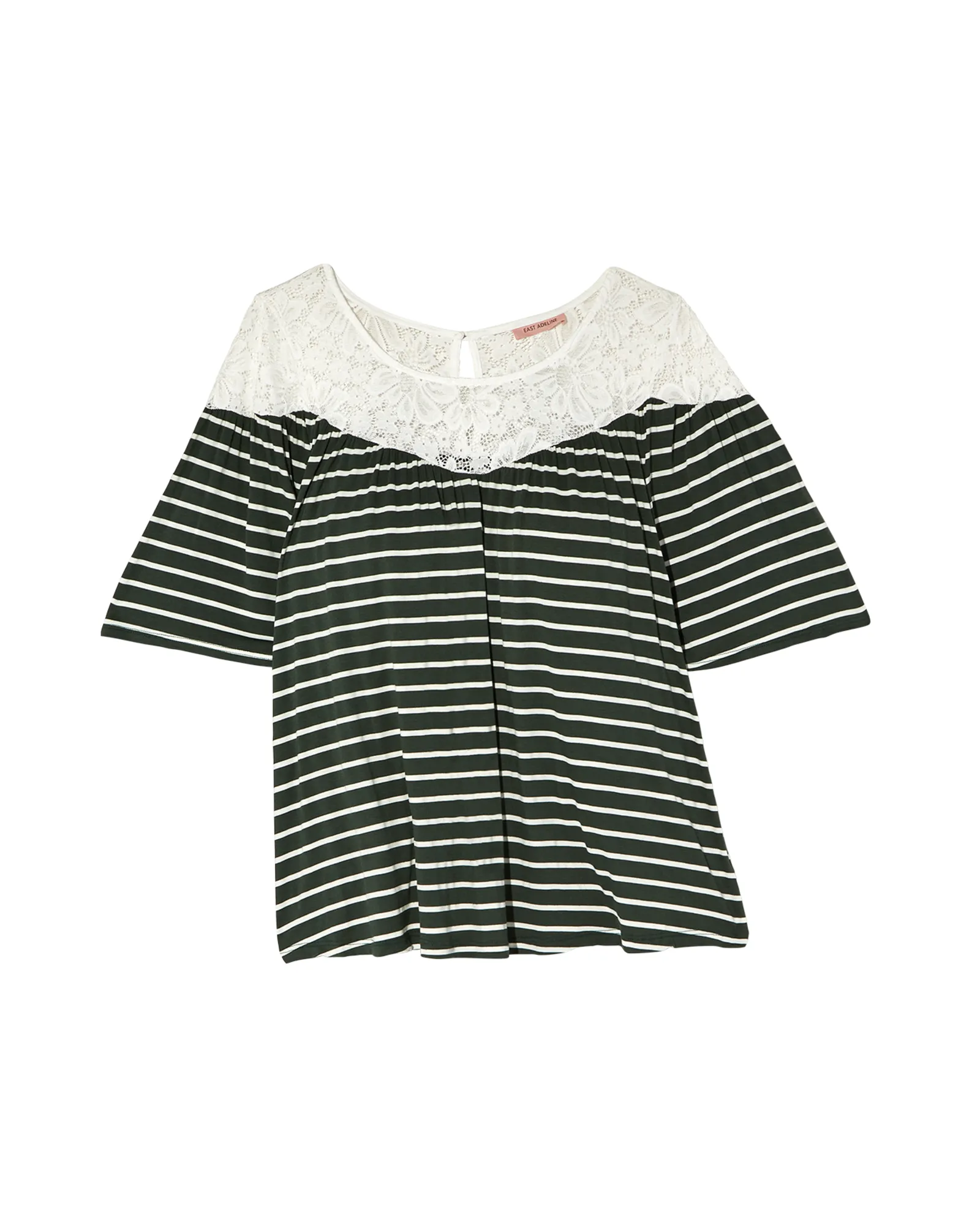 Virginia Lace-Neck Tee | Forest Green / Ivory