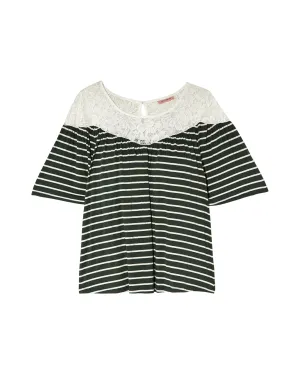 Virginia Lace-Neck Tee | Forest Green / Ivory