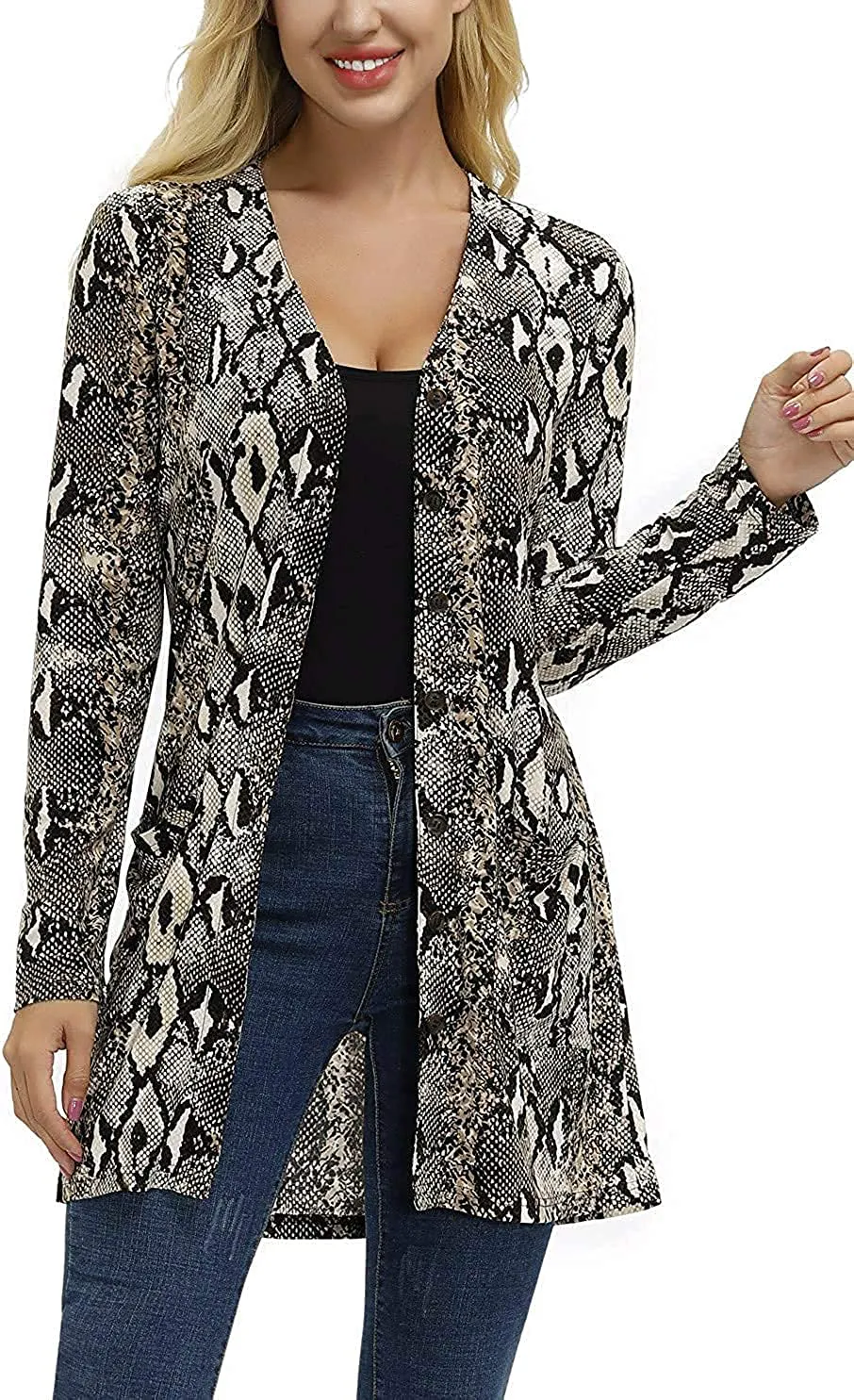 Women Lightweight Cardigan Leopard Printed Button Down Cardigans Shirt W Pockets(S-2XL)