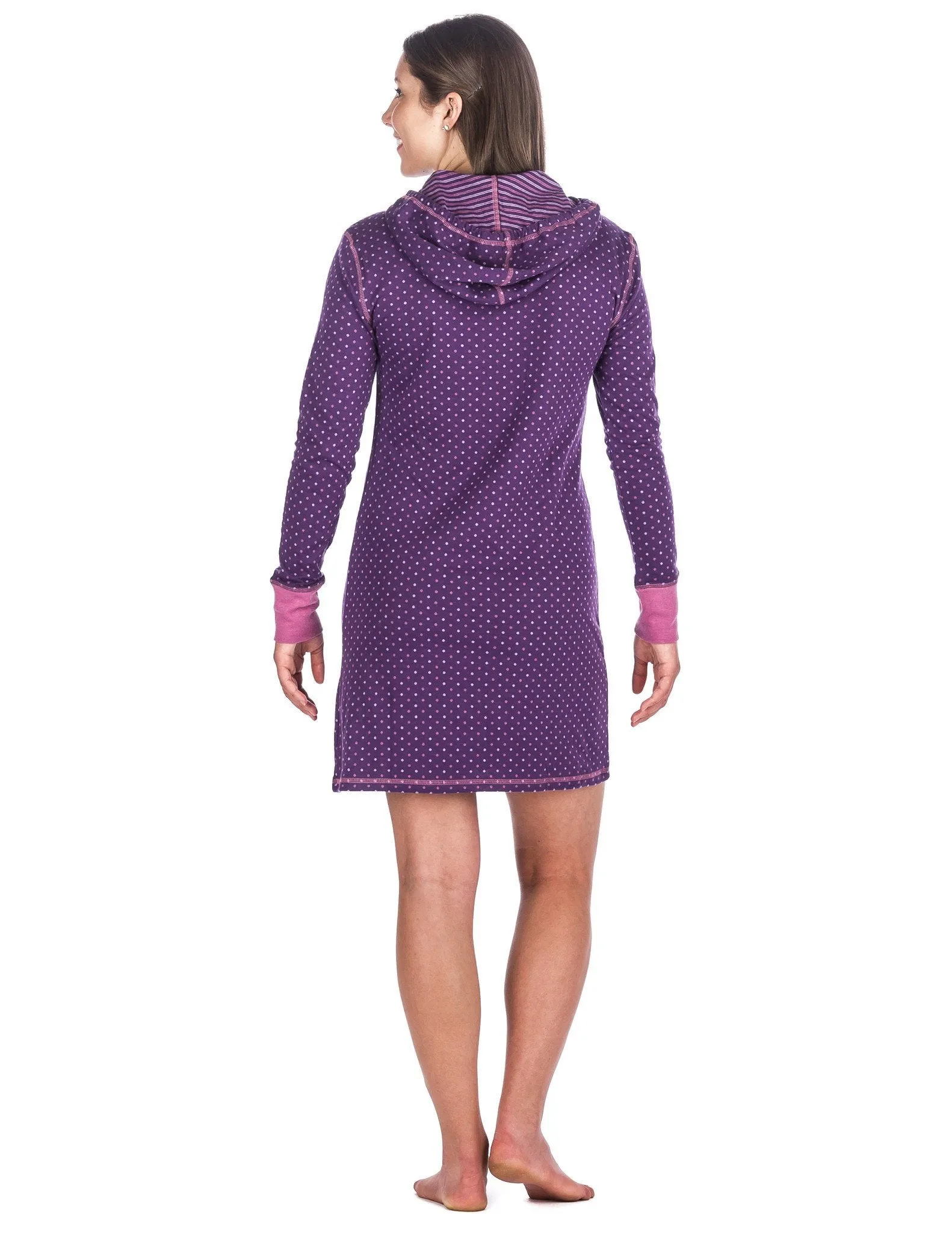 Women's Double Layer Knit Jersey Sleep Hoodie - Polka Dots - Purple